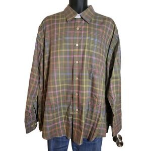 Alan Flusser Men Shirt XL Multicolor Plaid Long Sleeve Button Up Classic Fit Job